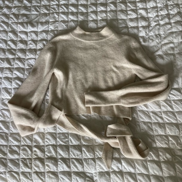 Reformation Osteria Beige Ribbed Cashmere Turtleneck Sweater - Picture 1 of 12